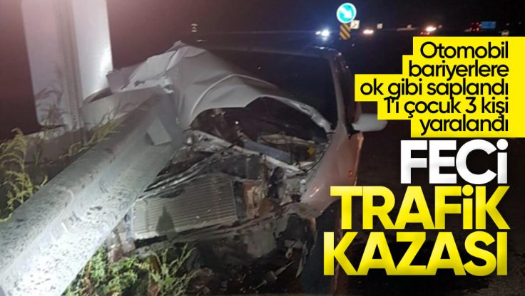 Kırıkkale’de Feci Trafik Kazası, Otomobil Bariyerlere Ok Gibi Saplandı; 1’i Çocuk 3 Kişi Yaralandı