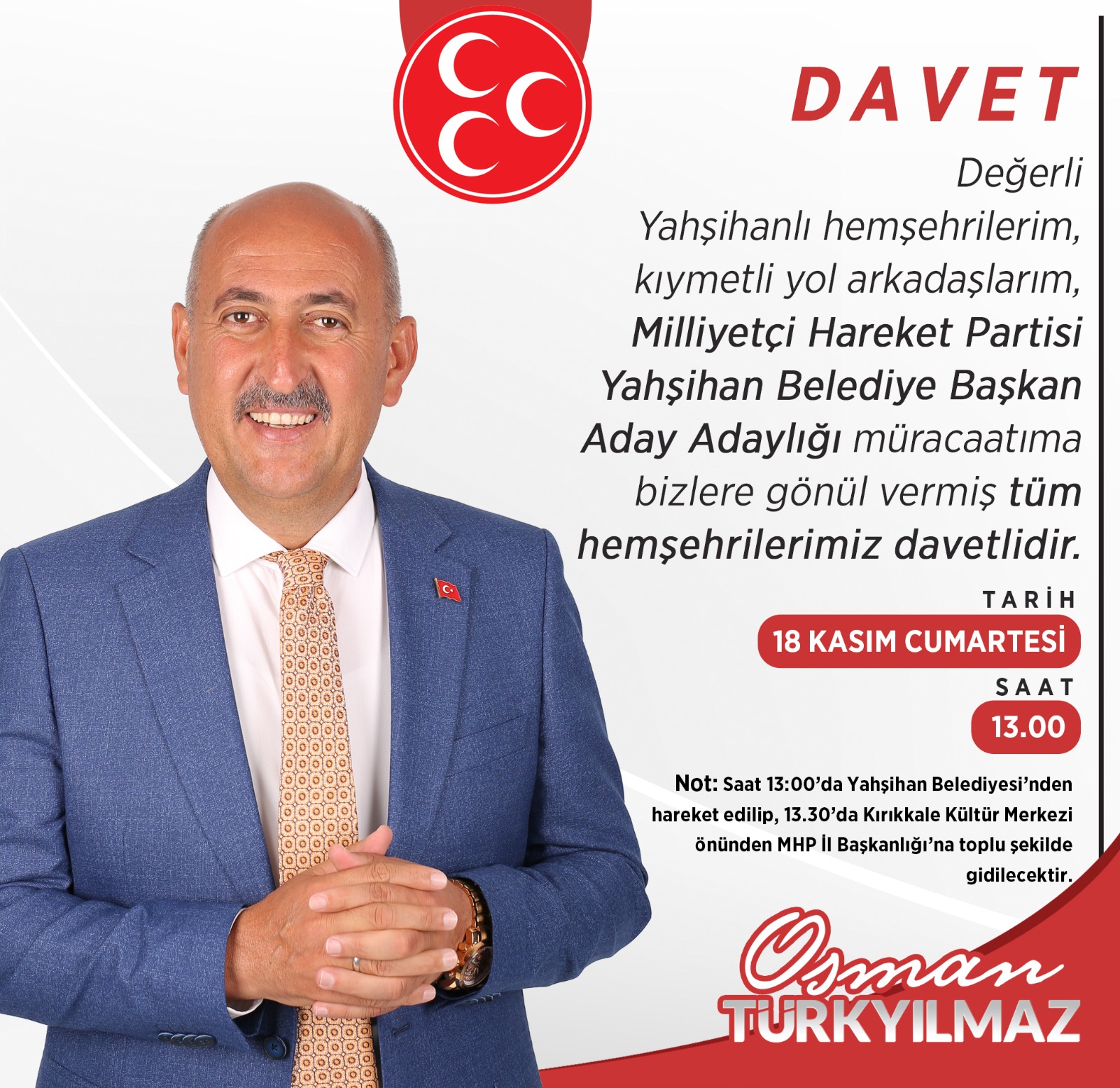 IMG-20231116-WA0006 Osman Türkyılmaz, MHP'den Yahşihan Belediye Başkanlığı Aday Adaylığı Başvurusunu Yapacak