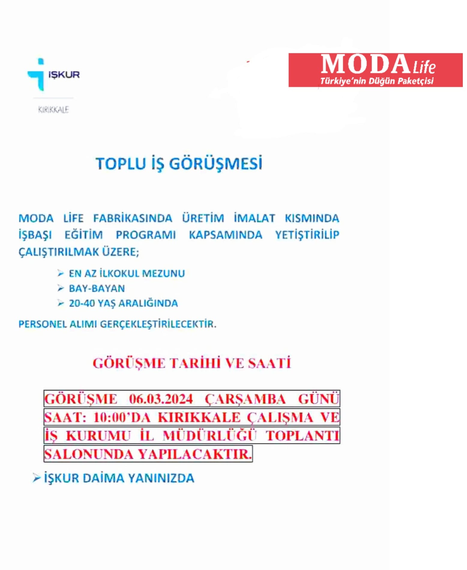 modalife-kirikkale-personel-alimi Modalife Kırıkkale Fabrikasına Personel Alınacak