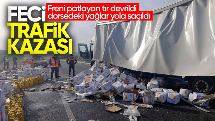 Kırıkkale’de Freni Boşalan Tır Devrildi, Yağlar Yola Saçıldı