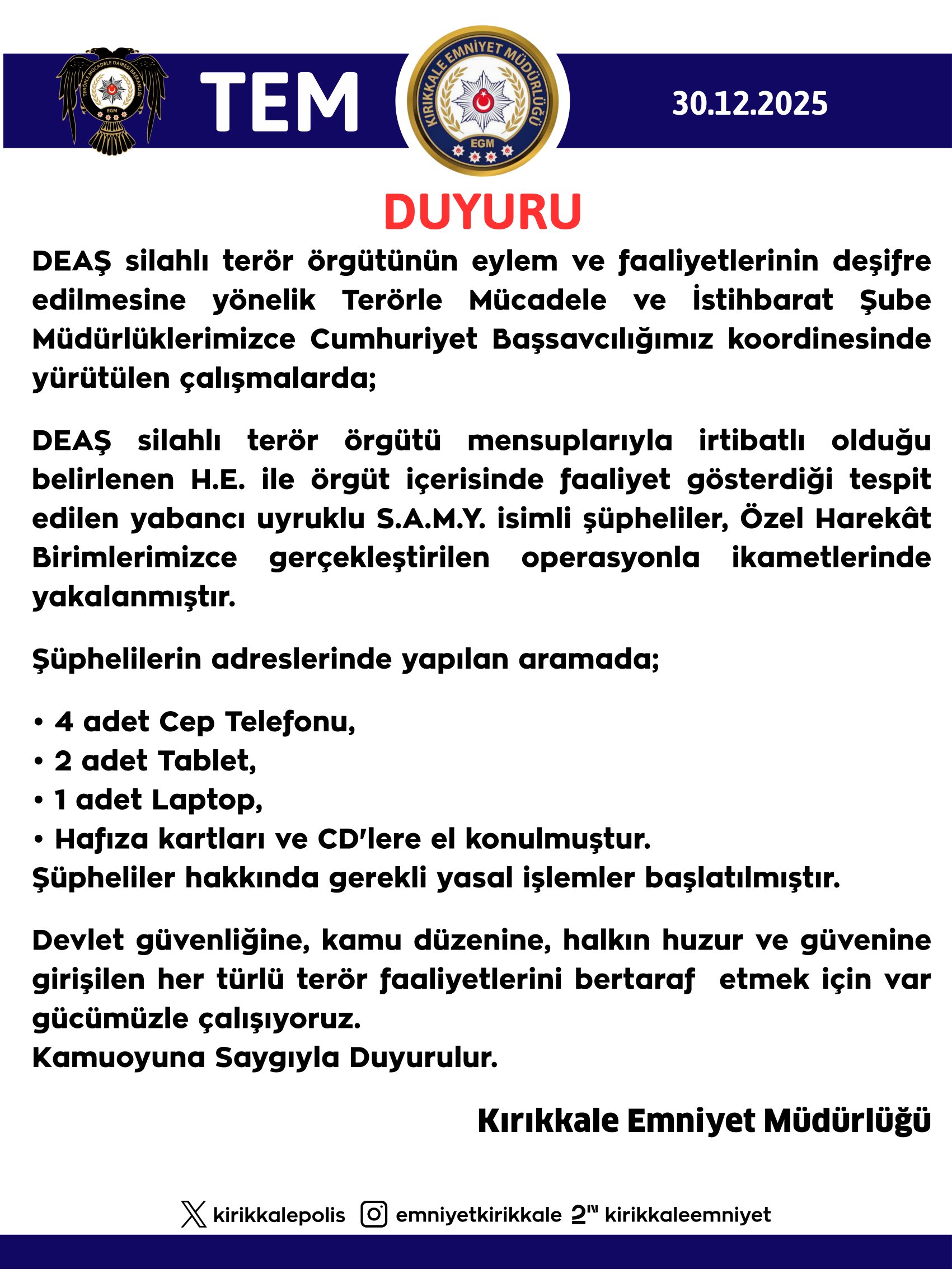 Kırıkkale'de DEAŞ Operasyonu: 2 Şüpheli Yakalandı 1 20251230 130210